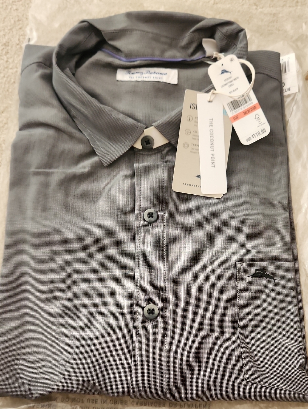 Tommy Bahama Coconut Point Micro Check Men's Black Short-Sleeve Polo